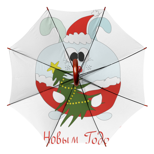 Заказать зонт в Москве. Зонт-трость двусторонний с деревянной ручкой Новогодний заяц от AstArt - готовые дизайны и нанесение принтов.