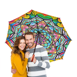 Заказать зонт в Москве. Зонт-трость двусторонний с деревянной ручкой Mandala HD2 от Мастер Спектр - готовые дизайны и нанесение принтов.
