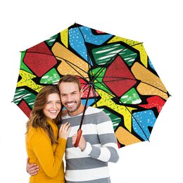 Заказать зонт в Москве. Зонт-трость двусторонний с деревянной ручкой Цветная абстракция от IrinkaArt  - готовые дизайны и нанесение принтов.