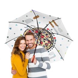 Заказать зонт в Москве. Зонт-трость двусторонний с деревянной ручкой Пицца от evragka  - готовые дизайны и нанесение принтов.