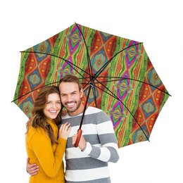 Заказать зонт в Москве. Зонт-трость двусторонний с деревянной ручкой узоры дождя от trotinka space - готовые дизайны и нанесение принтов.