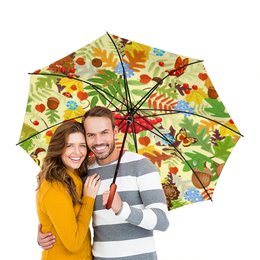 Заказать зонт в Москве. Зонт-трость двусторонний с деревянной ручкой Осень от Ирина - готовые дизайны и нанесение принтов.
