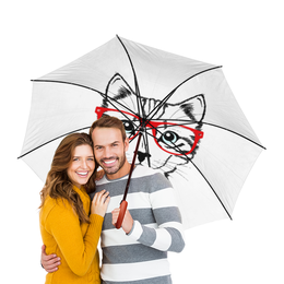 Заказать зонт в Москве. Зонт-трость двусторонний с деревянной ручкой Кошка от YellowCloverShop - готовые дизайны и нанесение принтов.