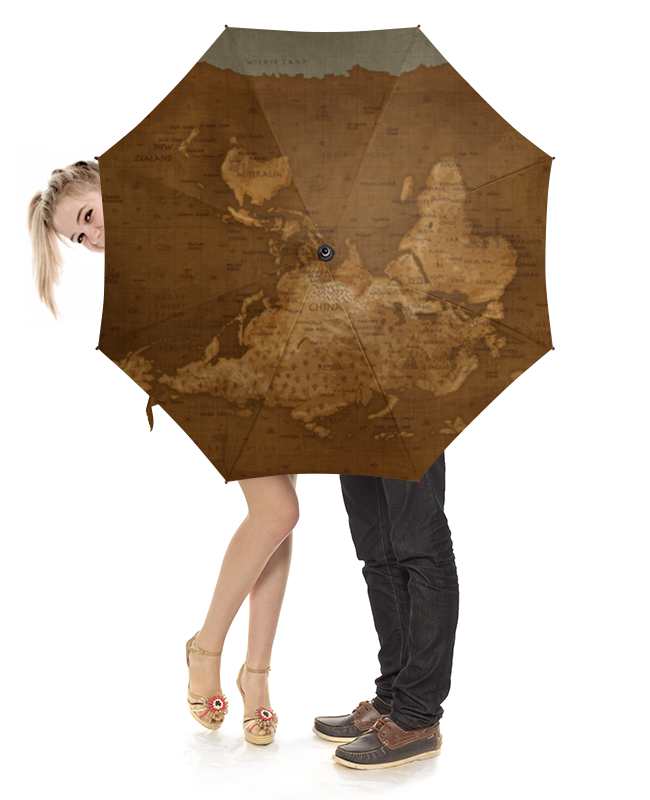Printio Зонт-трость с деревянной ручкой Карта мира