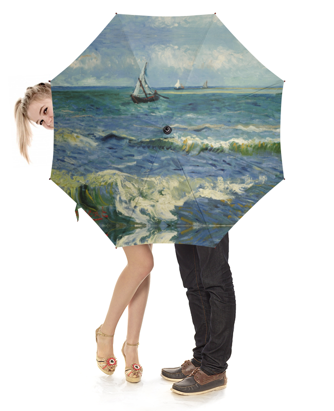 Printio Зонт-трость с деревянной ручкой Морской пейзаж у сент-мари-де-ла-мер (ван гог) printio футболка с полной запечаткой женская морской пейзаж у сент мари де ла мер ван гог