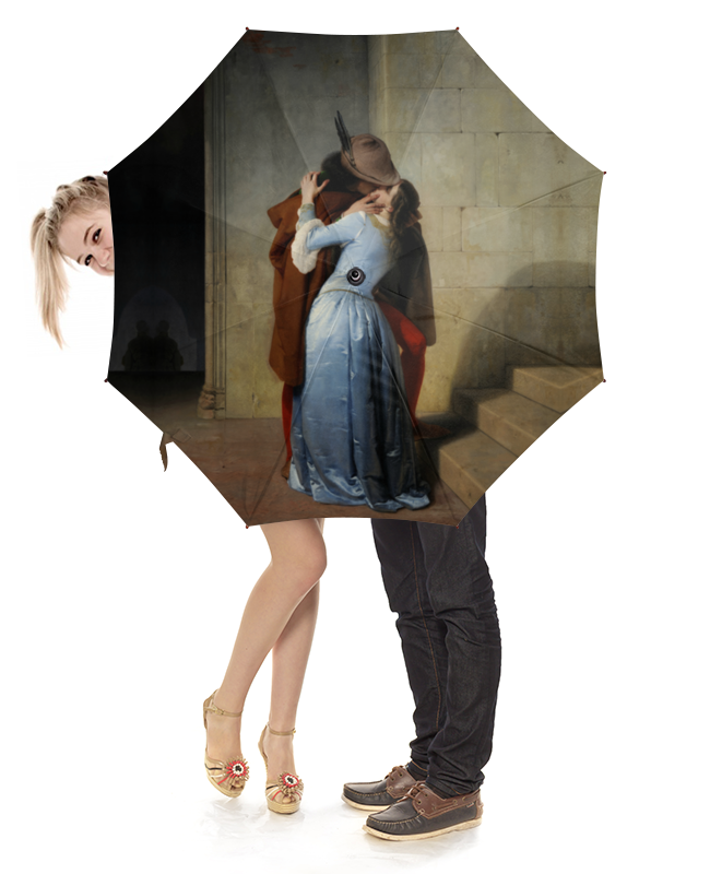 Printio Зонт-трость с деревянной ручкой Поцелуй (франческо айец) printio футболка с полной запечаткой женская поцелуй франческо айец
