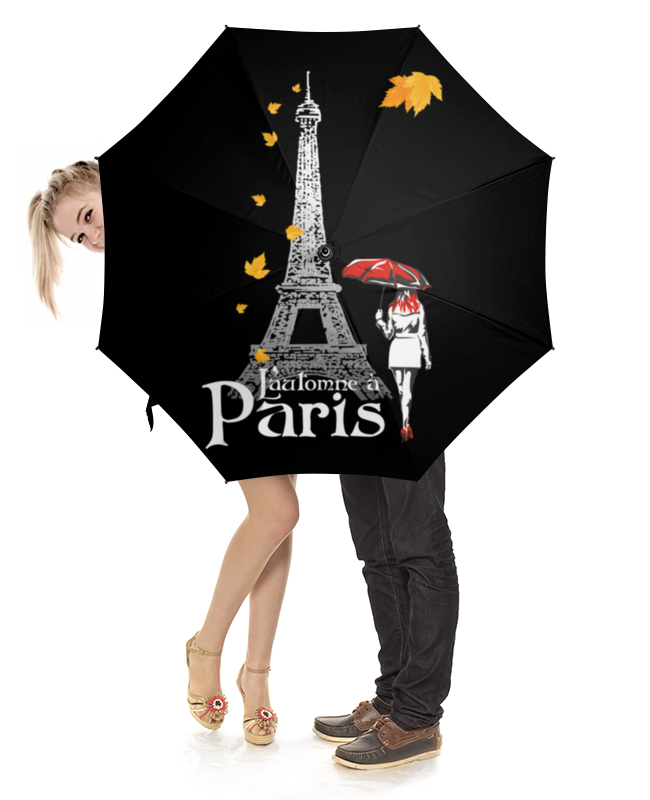 printio зонт трость с деревянной ручкой пес с зонтом и цветком Printio Зонт-трость с деревянной ручкой Осень в париже.