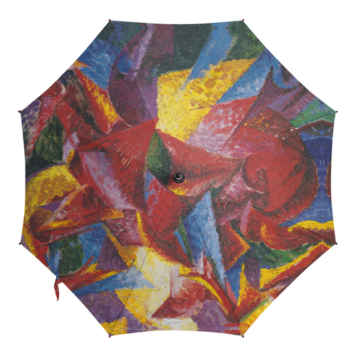 Заказать зонт в Москве. Зонт-трость с деревянной ручкой Пластичные формы лошади (Умберто Боччони) от trend - готовые дизайны и нанесение принтов.