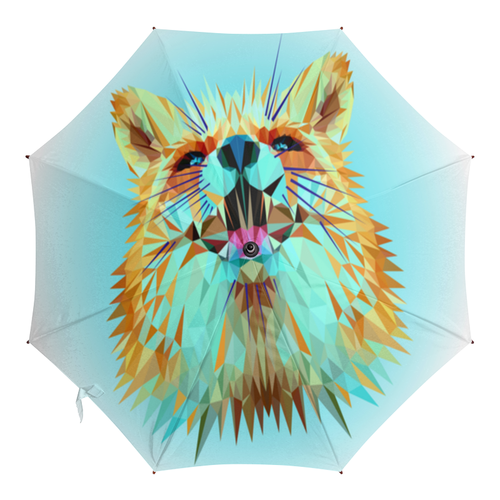 Заказать зонт в Москве. Зонт-трость с деревянной ручкой Лиса Low Poly от natulia_hatulia@yahoo.com - готовые дизайны и нанесение принтов.