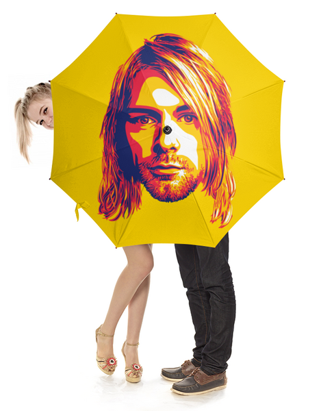 Заказать зонт в Москве. Зонт-трость с деревянной ручкой Kurt Cobain от Jimmy Flash - готовые дизайны и нанесение принтов.