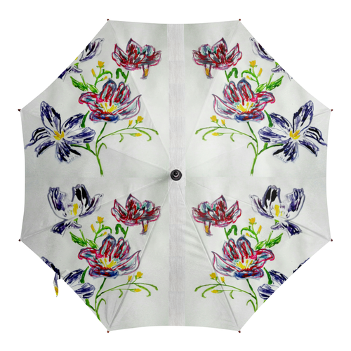 Заказать зонт в Москве. Зонт-трость с деревянной ручкой Лиловые цветы от mrs-snit@yandex.ru - готовые дизайны и нанесение принтов.