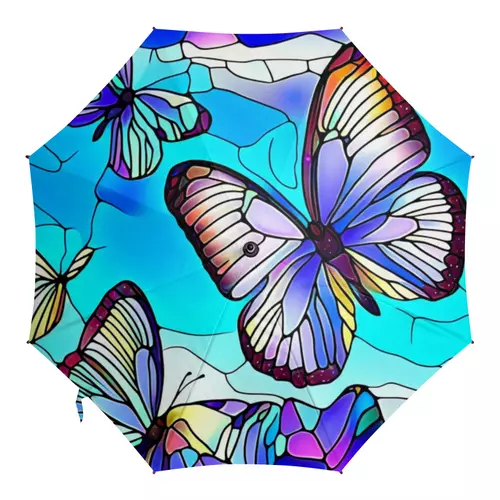 Заказать зонт в Москве. Зонт-трость с деревянной ручкой Magic Butterflies от katrinon-line@yandex.ru - готовые дизайны и нанесение принтов.