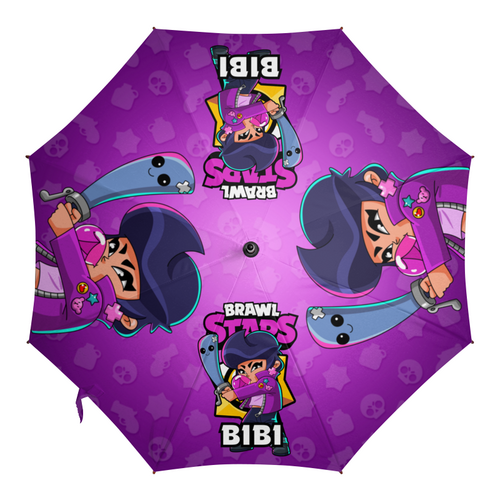 Заказать зонт в Москве. Зонт-трость с деревянной ручкой BRAWL STARS BIBI от geekbox - готовые дизайны и нанесение принтов.