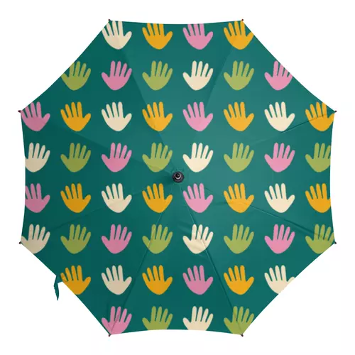 Заказать зонт в Москве. Зонт-трость с деревянной ручкой Разноцветные ладошки от borkaty@gmail.com - готовые дизайны и нанесение принтов.