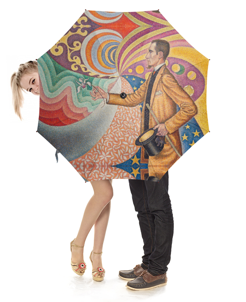 Заказать зонт в Москве. Зонт-трость с деревянной ручкой Портрет Феликса Фенеона (Поль Синьяк) от trend - готовые дизайны и нанесение принтов.