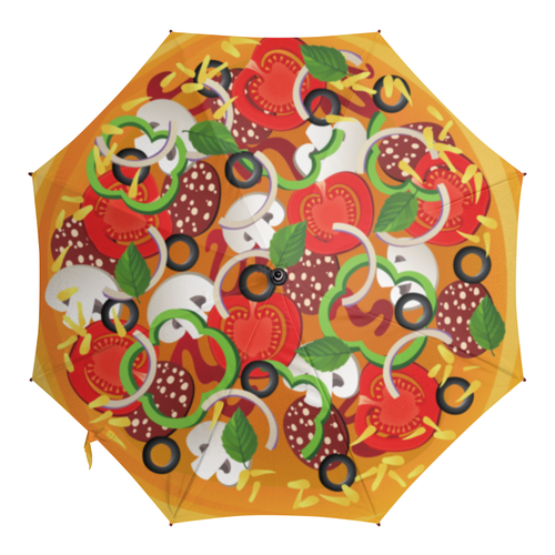 Заказать зонт в Москве. Зонт-трость с деревянной ручкой Пицца от elvis - готовые дизайны и нанесение принтов.