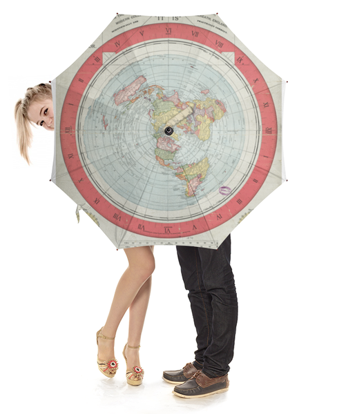 Заказать зонт в Москве. Зонт-трость с деревянной ручкой Карта Плоской Земли от Кирилл Шатилов - готовые дизайны и нанесение принтов.