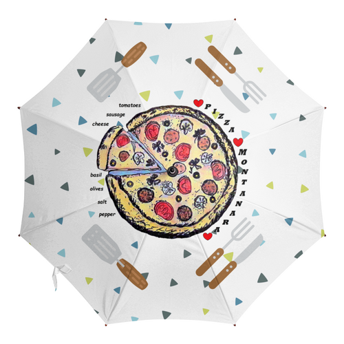 Заказать зонт в Москве. Зонт-трость с деревянной ручкой Пицца от evragka  - готовые дизайны и нанесение принтов.