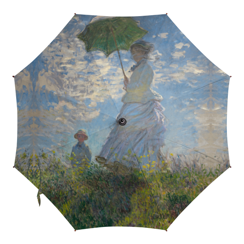 Заказать зонт в Москве. Зонт-трость с деревянной ручкой Дама с зонтиком — Мадам Моне со своим сыном от trend - готовые дизайны и нанесение принтов.