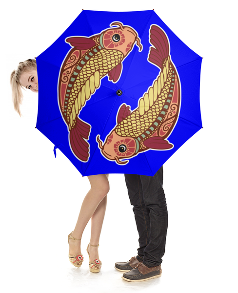 Заказать зонт в Москве. Зонт-трость с деревянной ручкой Рыбы - Pisces от trend - готовые дизайны и нанесение принтов.