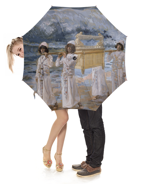 Заказать зонт в Москве. Зонт-трость с деревянной ручкой Переход с ковчегом через Иордан (Джеймс Тиссо) от trend - готовые дизайны и нанесение принтов.