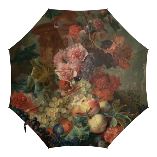 Заказать зонт в Москве. Зонт-трость с деревянной ручкой Цветы (Ян ван Хёйсум) от trend - готовые дизайны и нанесение принтов.