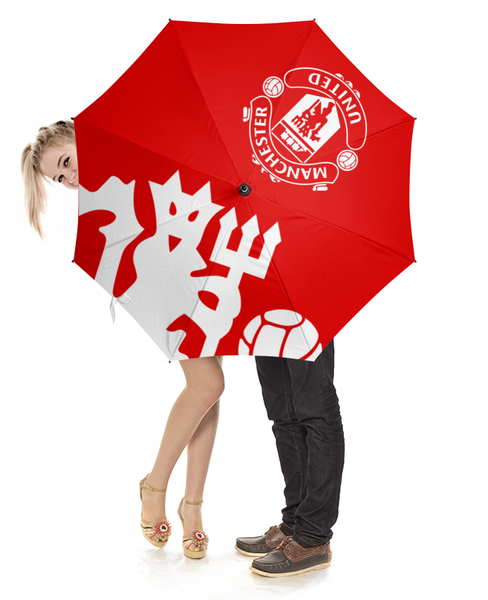 Заказать зонт в Москве. Зонт-трость с деревянной ручкой Манчестер Юнайтед от geekbox - готовые дизайны и нанесение принтов.