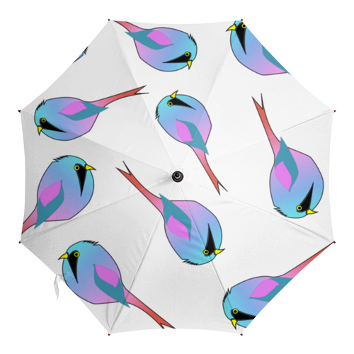 Заказать зонт в Москве. Зонт-трость с деревянной ручкой Неоновые птички от Irinakn - готовые дизайны и нанесение принтов.