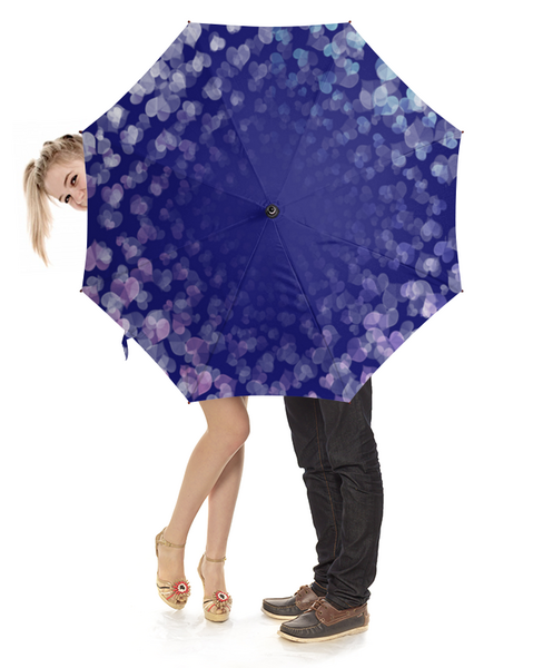 Заказать зонт в Москве. Зонт-трость с деревянной ручкой Сердечки на синем фоне от Stil na yarkosti - готовые дизайны и нанесение принтов.