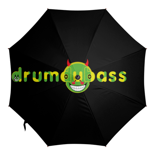 Заказать зонт в Москве. Зонт-трость с деревянной ручкой Drumdubass black от cubik art  - готовые дизайны и нанесение принтов.