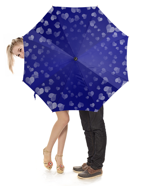 Заказать зонт в Москве. Зонт-трость с деревянной ручкой Сердечки на сине - голубом фоне от Stil na yarkosti - готовые дизайны и нанесение принтов.