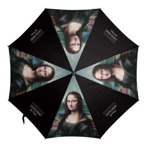 Заказать зонт в Москве. Зонт-трость с деревянной ручкой Леонардо да Винчи. Мона Лиза от eszadesign - готовые дизайны и нанесение принтов.