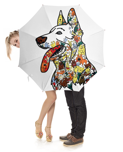 Заказать зонт в Москве. Зонт-трость с деревянной ручкой забавные собаки от Игма - готовые дизайны и нанесение принтов.