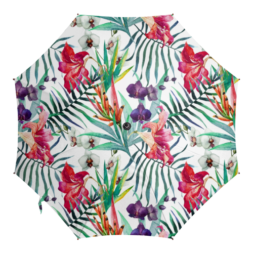 Заказать зонт в Москве. Зонт-трость с деревянной ручкой Тропические цветы от zen4@bk.ru - готовые дизайны и нанесение принтов.