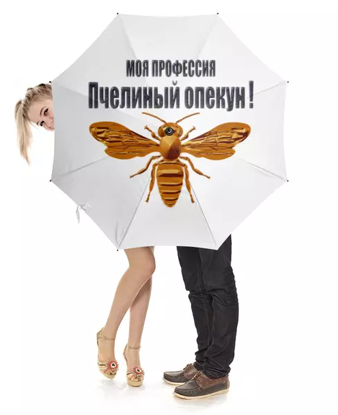 Заказать зонт в Москве. Зонт-трость с деревянной ручкой Пчелиный опекун от Alexey Evsyunin - готовые дизайны и нанесение принтов.