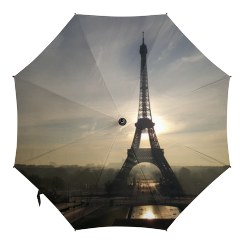 Заказать зонт в Москве. Зонт-трость с деревянной ручкой Эйфелева башня на закате от Romario  - готовые дизайны и нанесение принтов.