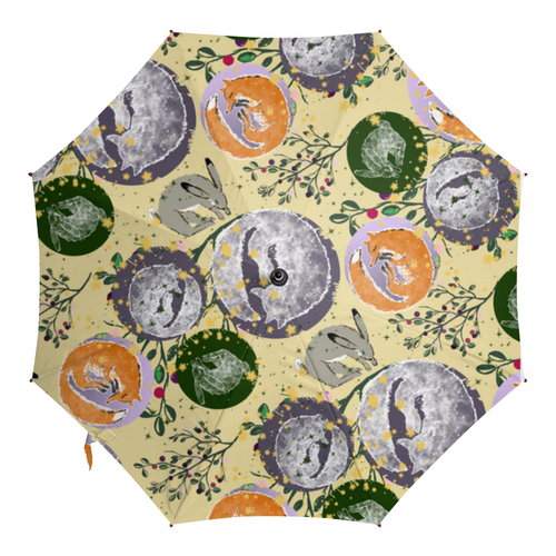 Заказать зонт в Москве. Зонт-трость с деревянной ручкой FOREST DREAMS PATTERN от ELENA ZHARINOVA - готовые дизайны и нанесение принтов.