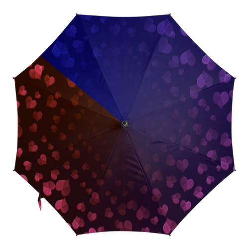Заказать зонт в Москве. Зонт-трость с деревянной ручкой Сердечки на сине-розовом фоне от Stil na yarkosti - готовые дизайны и нанесение принтов.