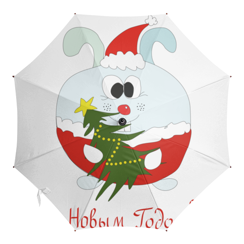 Заказать зонт в Москве. Зонт-трость с деревянной ручкой Новогодний заяц от AstArt - готовые дизайны и нанесение принтов.
