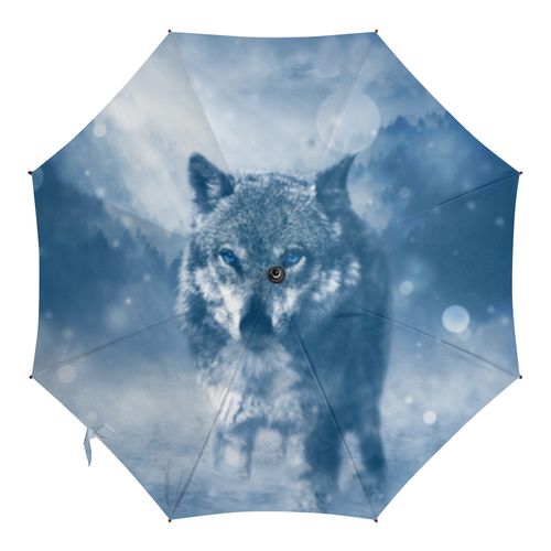 Заказать зонт в Москве. Зонт-трость с деревянной ручкой Волк с голубыми глазами от weeert - готовые дизайны и нанесение принтов.