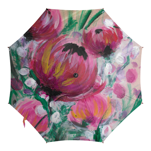 Заказать зонт в Москве. Зонт-трость с деревянной ручкой Полевые цветы от d_ari.design@mail.ru - готовые дизайны и нанесение принтов.