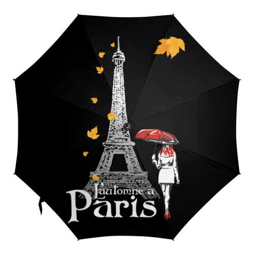 Заказать зонт в Москве. Зонт-трость с деревянной ручкой Осень в Париже. от Zorgo-Art  - готовые дизайны и нанесение принтов.
