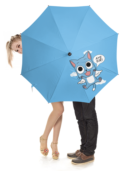 Заказать зонт в Москве. Зонт-трость с деревянной ручкой Fairy Tail. Хэппи от geekbox - готовые дизайны и нанесение принтов.