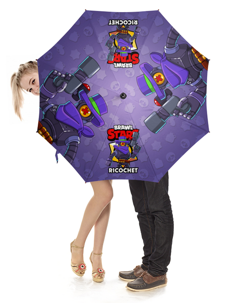 Заказать зонт в Москве. Зонт-трость с деревянной ручкой BRAWL STARS RICOCHET от geekbox - готовые дизайны и нанесение принтов.