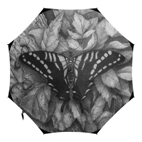 Заказать зонт в Москве. Зонт-трость с деревянной ручкой Бабочка на листьях от stern.mary@mail.ru - готовые дизайны и нанесение принтов.