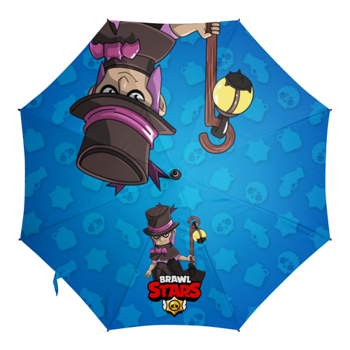 Заказать зонт в Москве. Зонт-трость с деревянной ручкой BRAWL STARS MORTIS от geekbox - готовые дизайны и нанесение принтов.
