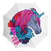 Заказать зонт в Москве. Зонт-трость с деревянной ручкой Единорог с розовыми волосами в цветах от eszadesign - готовые дизайны и нанесение принтов.