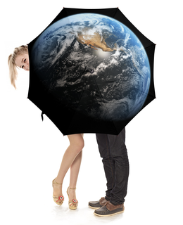Заказать зонт в Москве. Зонт-трость с деревянной ручкой Планета Земля от galaxy secret - готовые дизайны и нанесение принтов.