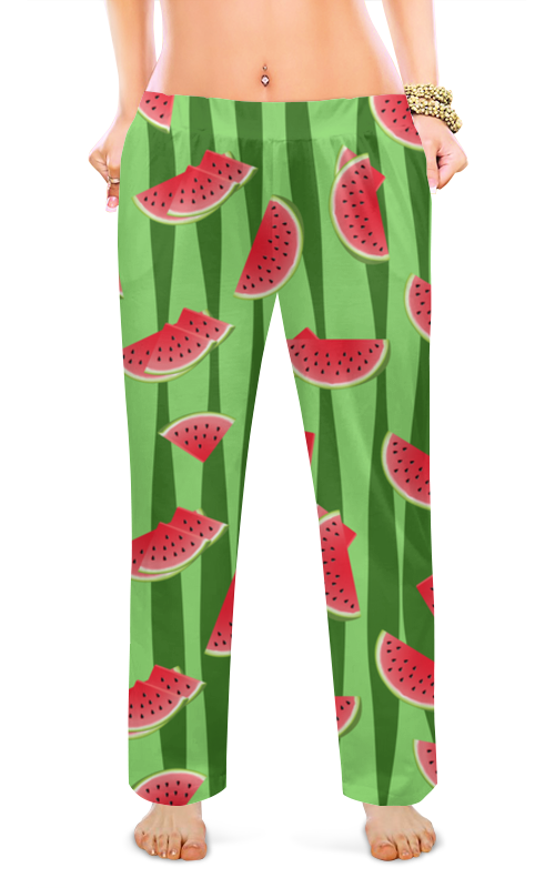 Printio Женские пижамные штаны Арбуз футер 220 гр белки на зеленом фоне