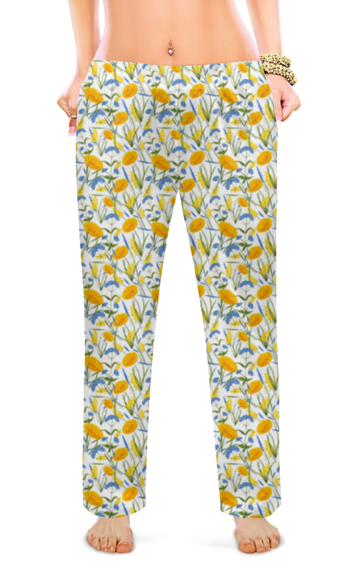 Printio Женские пижамные штаны Цветы бандана труба бафф голубые цветы
